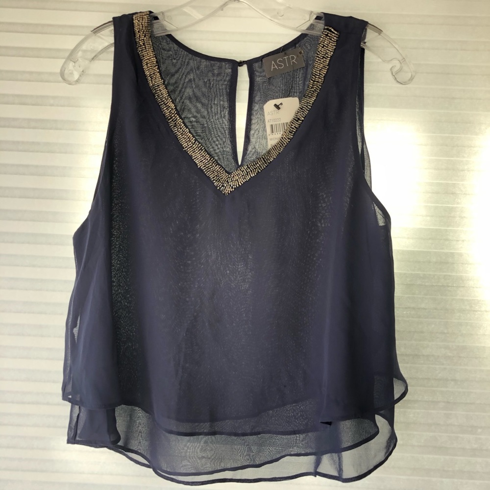 ASTR v neck embellished blouse with double layer
